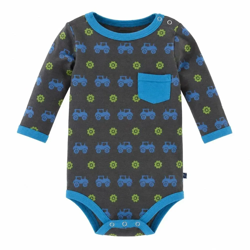 Kickee Pants Boy's Tractor Print Long Sleeve One-Piece